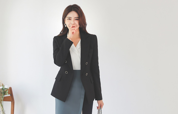 ピークト カラー Gold ダブル ボタン ジャケット