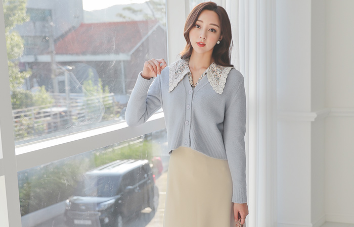 パステルサラサラがブイネックニットショットカーディガン