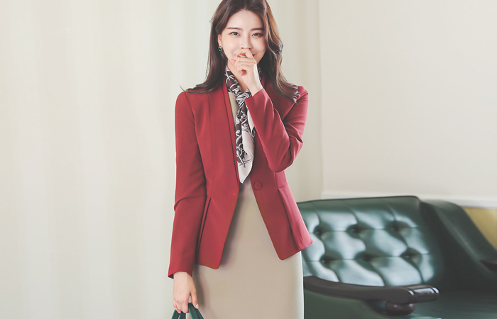 ツーライン ピンタック ワンボタン スリムフィット ジャケット