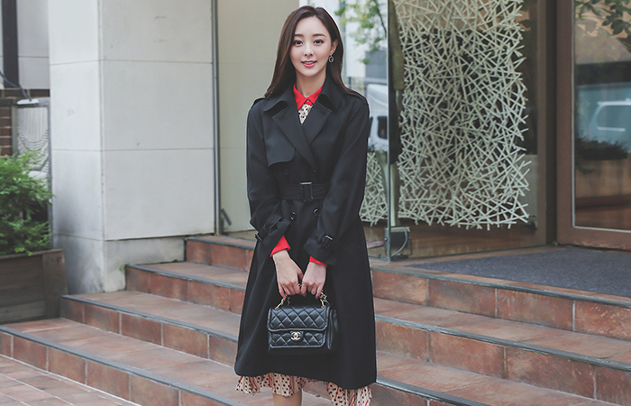 こうめん プリーツ ダブルボタン トレンチコート