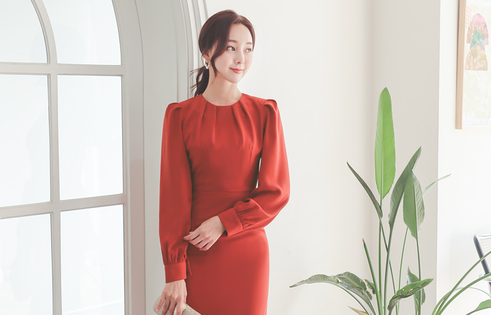 逆様 ピンタック ラウンド ワンピース