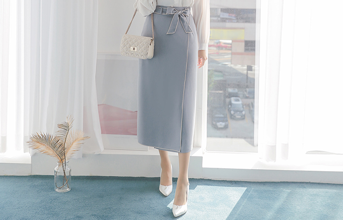 ステッチ ベルティード 切開 ロング スカート