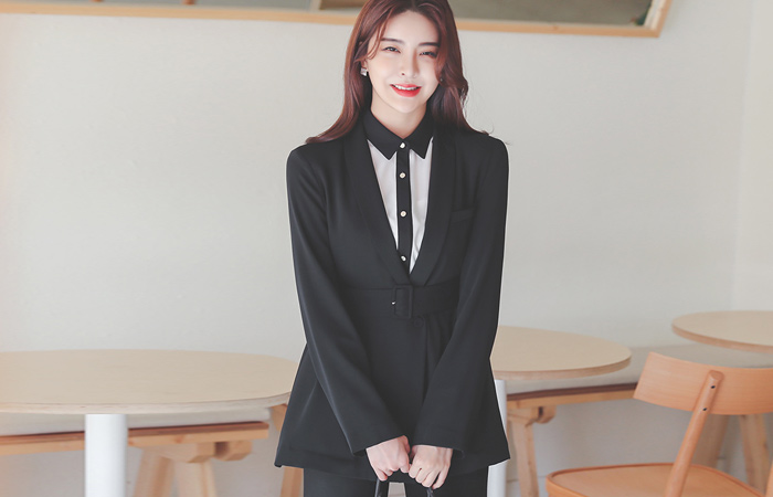 モダン ベルティード ショールカラー ジャケット