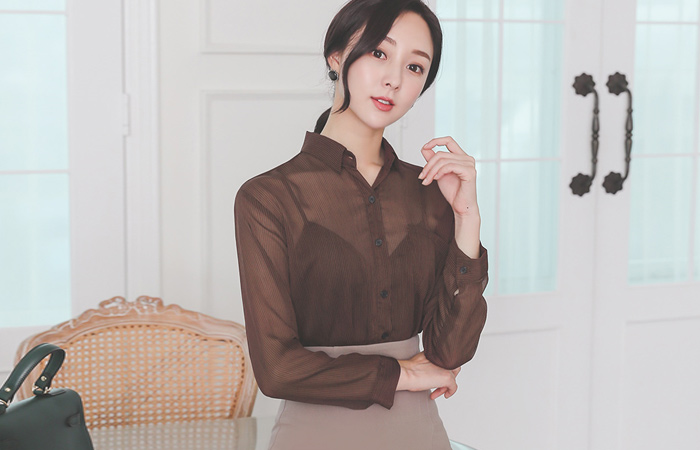 Mocha ストライプ パタン ブラウス