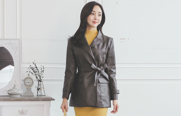 きらめく ベルティード テーラード レザー ジャケット