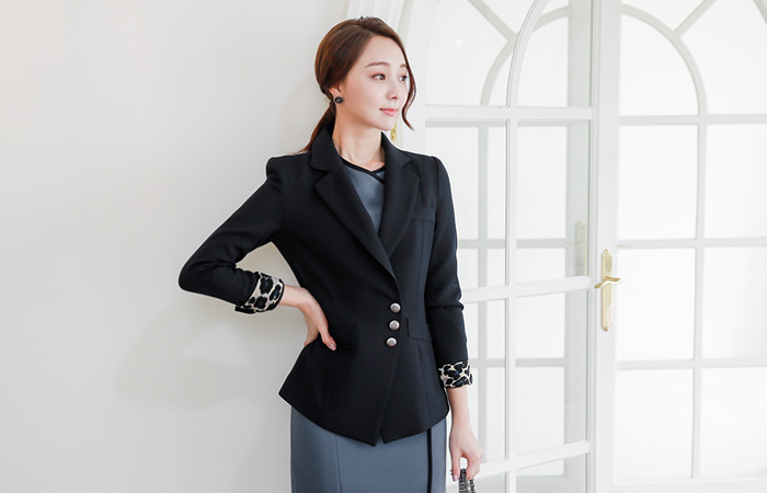 トリプルボタンレオパード配色ジャケット