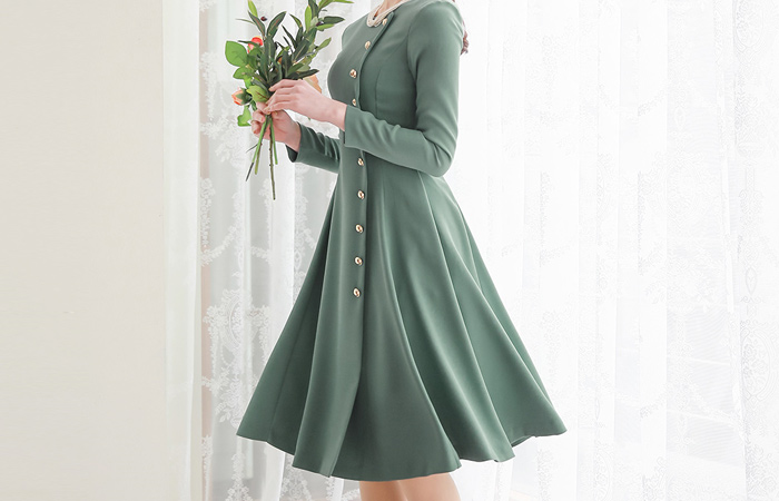 Juliaサイドゴールドボタンフレア ワンピース