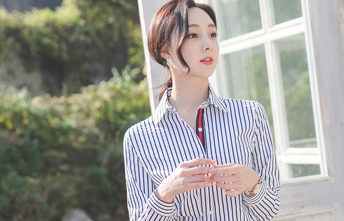 カラー テーピング ベーシック コットンスパンデックス シャツ