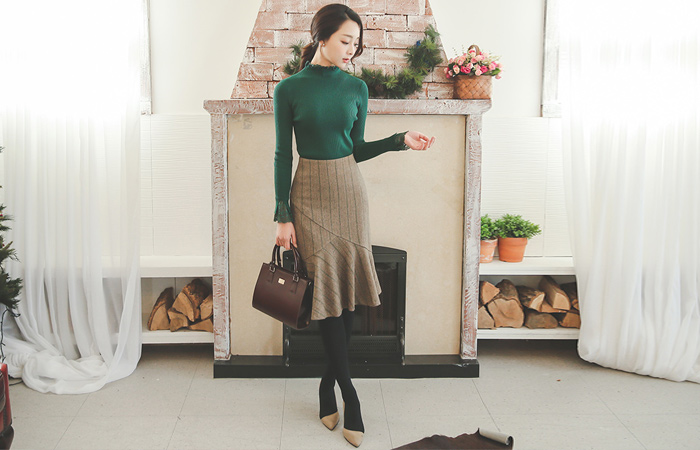 ヘリンボーン切開マーメイドスカート