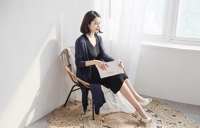 テンセルスパンスリットロングカーディガン