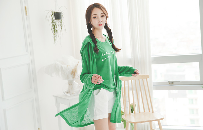 해피 민소매롱티&フードカーディガン SET