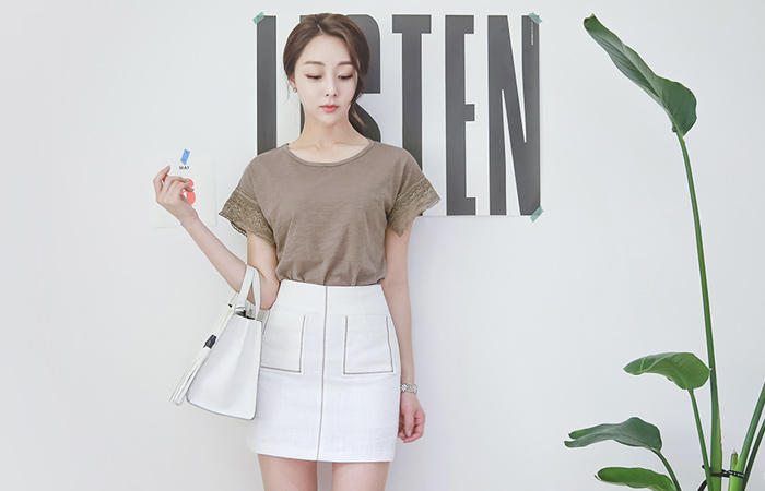 テーピングレイススラブ半そでティー