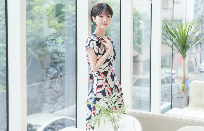 リブダートリネンフレアドレス