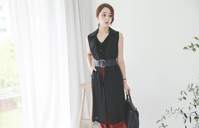 ダブルトレンチロングジャケットベスト