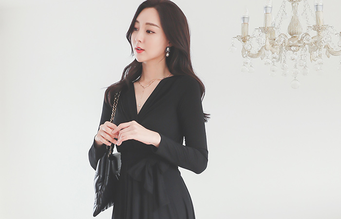 シャーリングラップ ベルティード アンバランス フレア 弾力 ワンピース