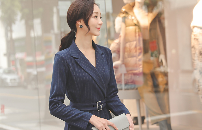 モダン ストライプ コットン ウール ジャンプスーツ