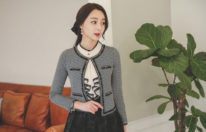 ココフリンジツイードカーディガンジャケット