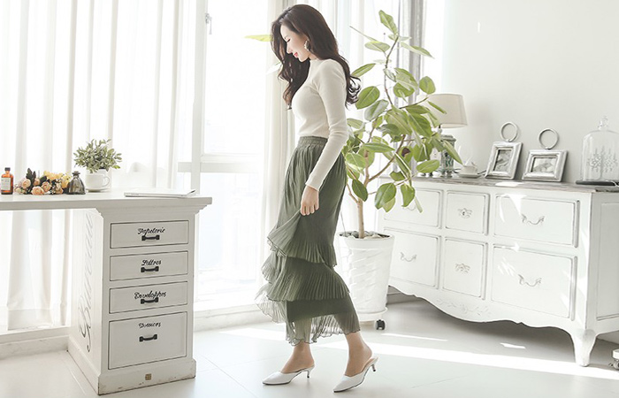 リンクルシフォンティアードロングスカート