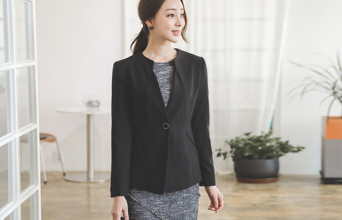 クラシック切開ラインピンタックカラー無しジャケット