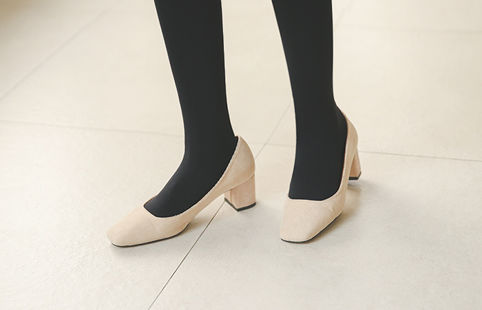 コーデュロイ ミドル パンプスヒール