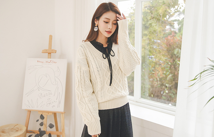 ツイスト ブイネック バックパック ストラップ 切開 ニット