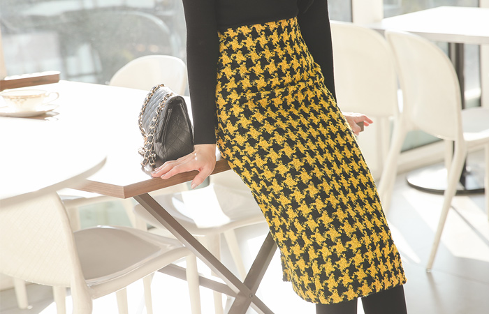 大星 ハウンドトゥース Hライン ウール スカート