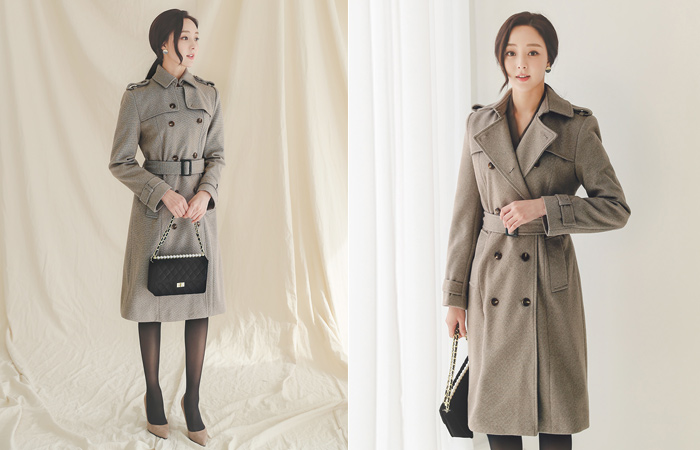 クラシック びじょう ギンガムチェック ダブルボタン コート