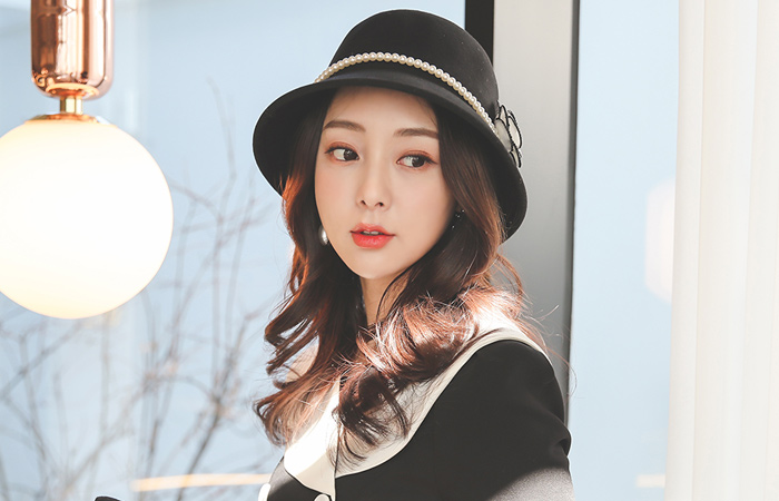 Coco ローズ 真珠 トリミング ウール フェルトハット