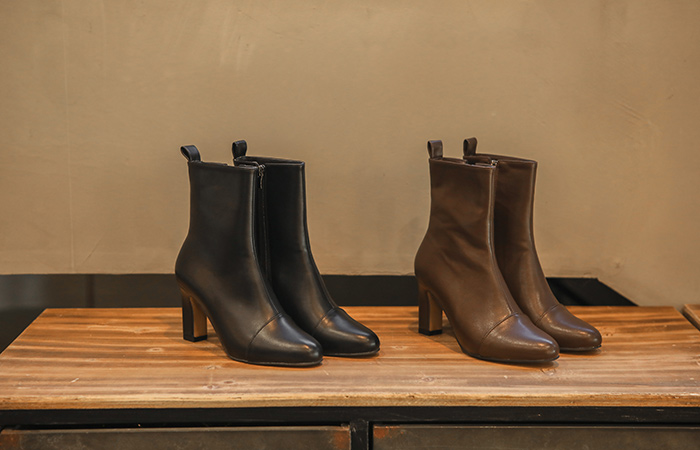 ラウンド ステッチ ブロックヒール アンクル ブーツ