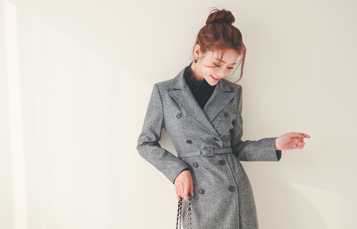 ボカシ ダブルボタン ベルティード ジャケット&ワンピース