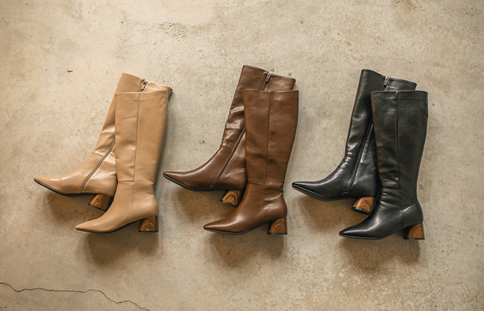 スクエアライン ファー裏地 レザー ロング ブーツ