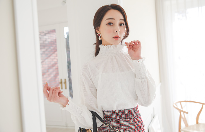 プリンセススモックフリル ハイネック ブラウス
