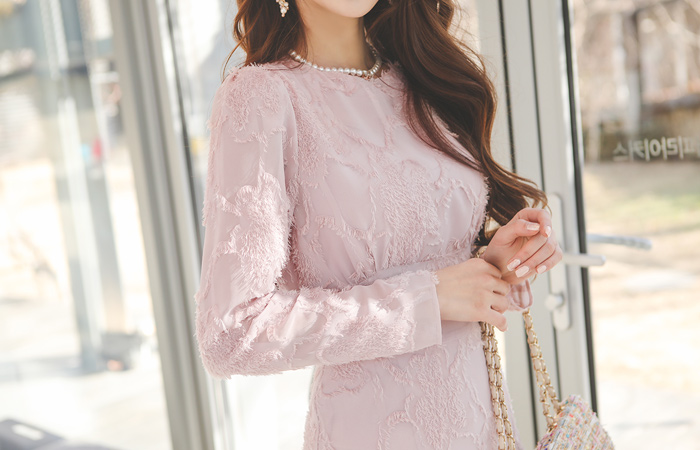 ルナ ラウンド フリンジ シャーリング フレア ワンピース