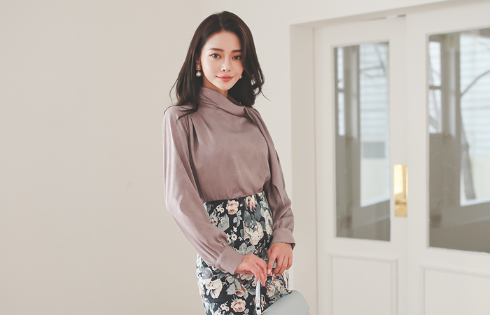 リンクル サテン アンバランス スカーフネック ブラウス