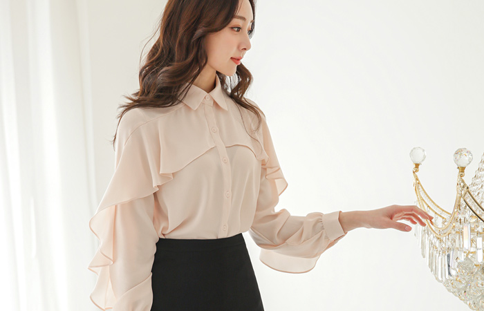 ラブリー ラッフル 袖 リボン ブラウス(spring)