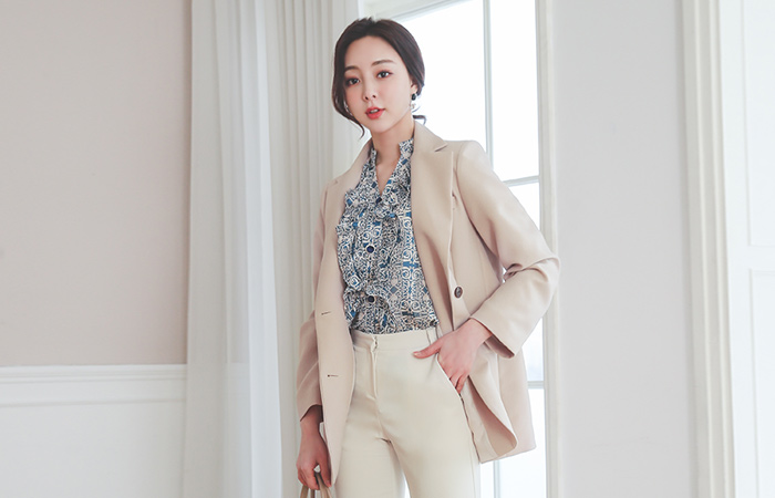 ツーボタン ロング ベルティード ボーイフィット ジャケット