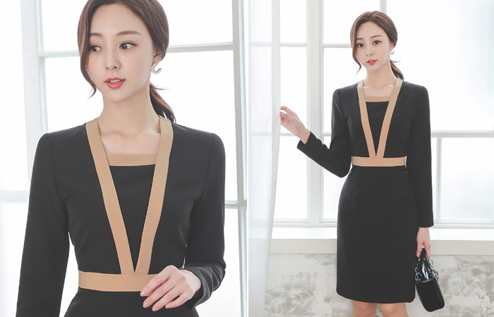 配色 裏地 Hライン ワンピース