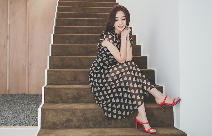 アンティーク パタン ラッフル シースルー シフォン ロングワンピース