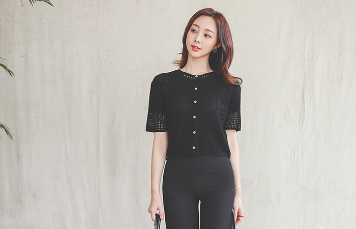 スクエア パンチング クロップド カーディガン