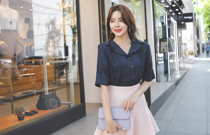 セーラー カラー プリーツ ライン ブラウス