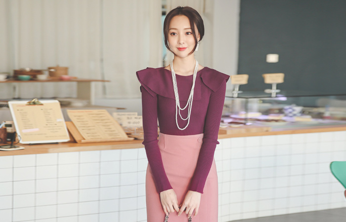 フラウンス スリット カフス モダール スリム ニット