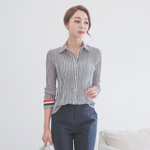 トムストライプリンクルコットンシャツ