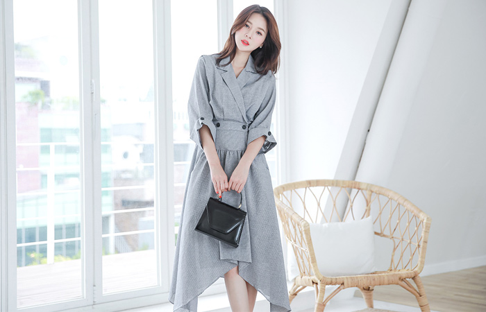 ユニークアンバランスシャツラップドレス