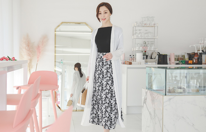 スリム コール天 サイドスリット オープン ロング カーディガン