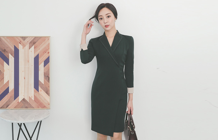 ステッチ ボタン 配色 ワンピース Ⅱ