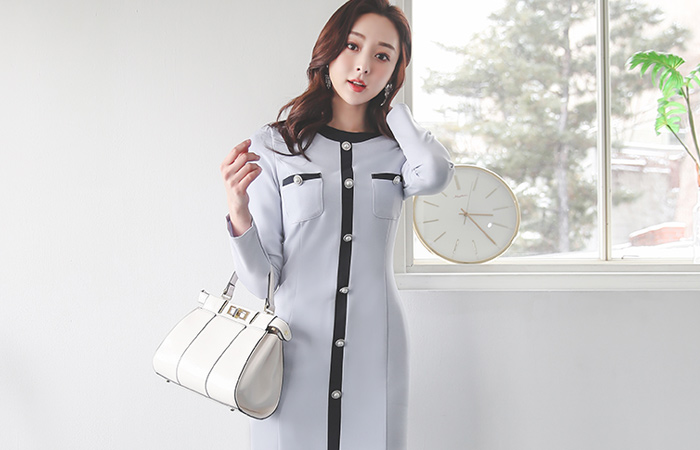 裏地 配色 真珠 Hライン ワンピース