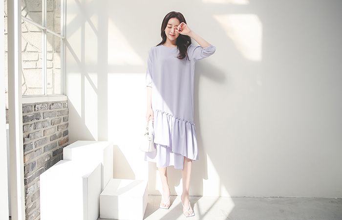 斜線 カンカン ラッフル ロング ワンピース