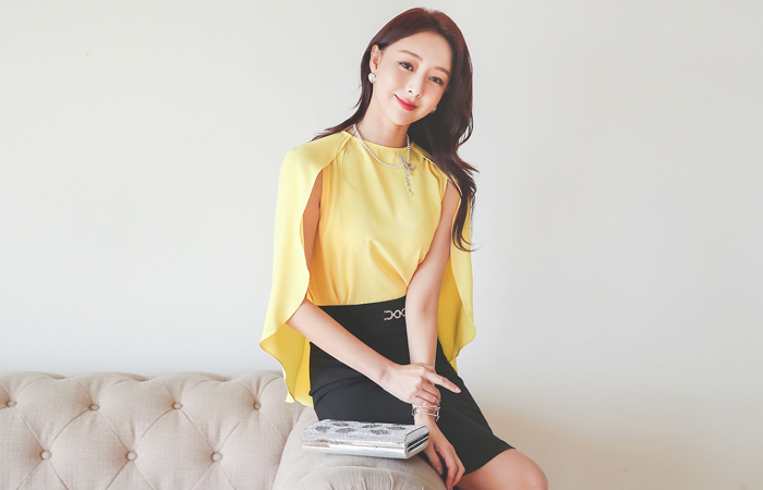 ドレッシー ケープ ビビッド カラー ブラウス