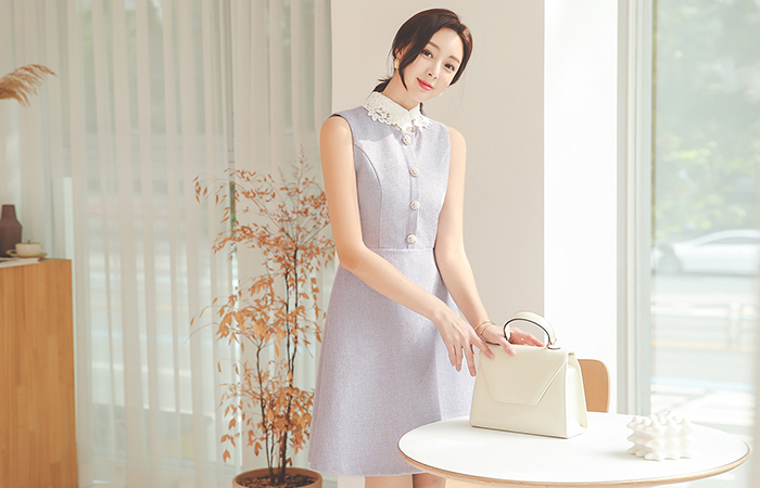 真珠フラワー ツイード Aライン ワンピース