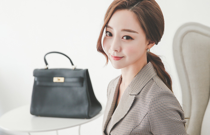 ダブルボタンハウンドチェックドレス